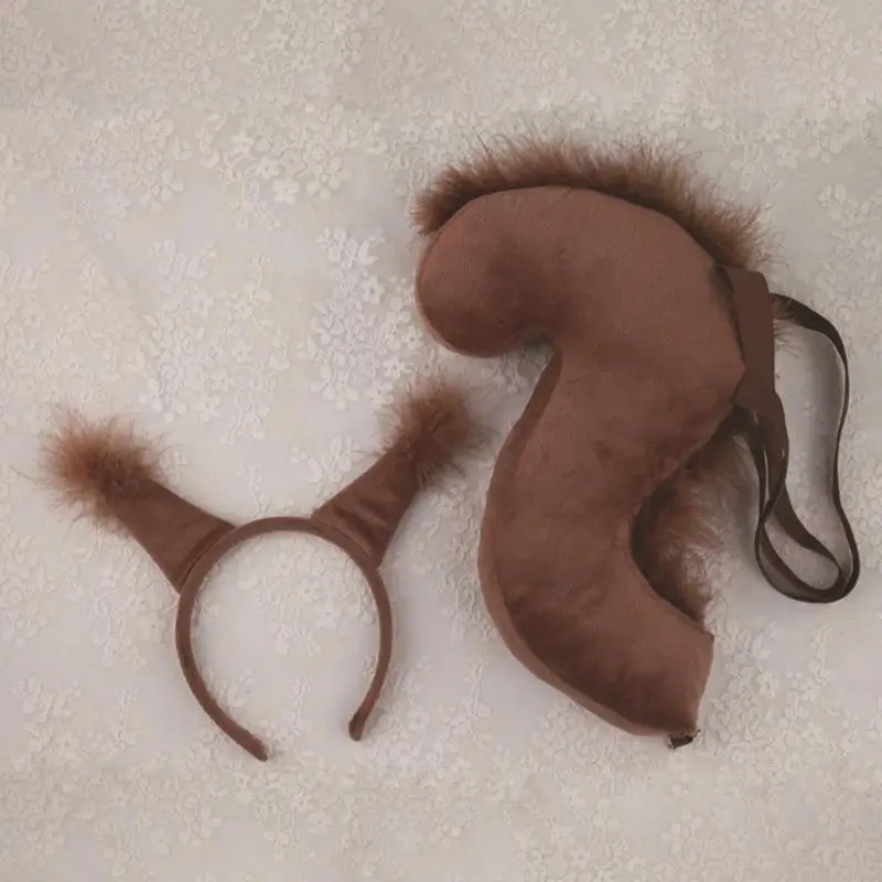 

652F обруч для волос в форме беличьих ушей, хвост и галстук-бабочка, карнавальный головной убор для вечеринки, легкая юбка, с