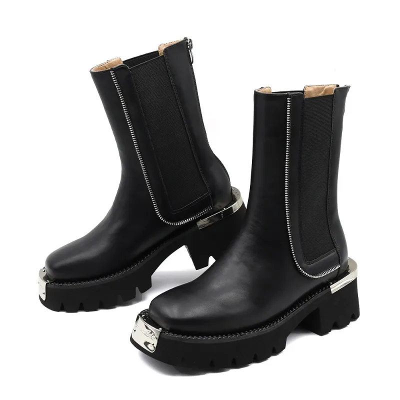 

Новые женские ботинки, модные женские ботинки на толстой подошве в стиле панк с металлическими украшениями, модные женские ботинки высокого качества, Botas Para Mujer