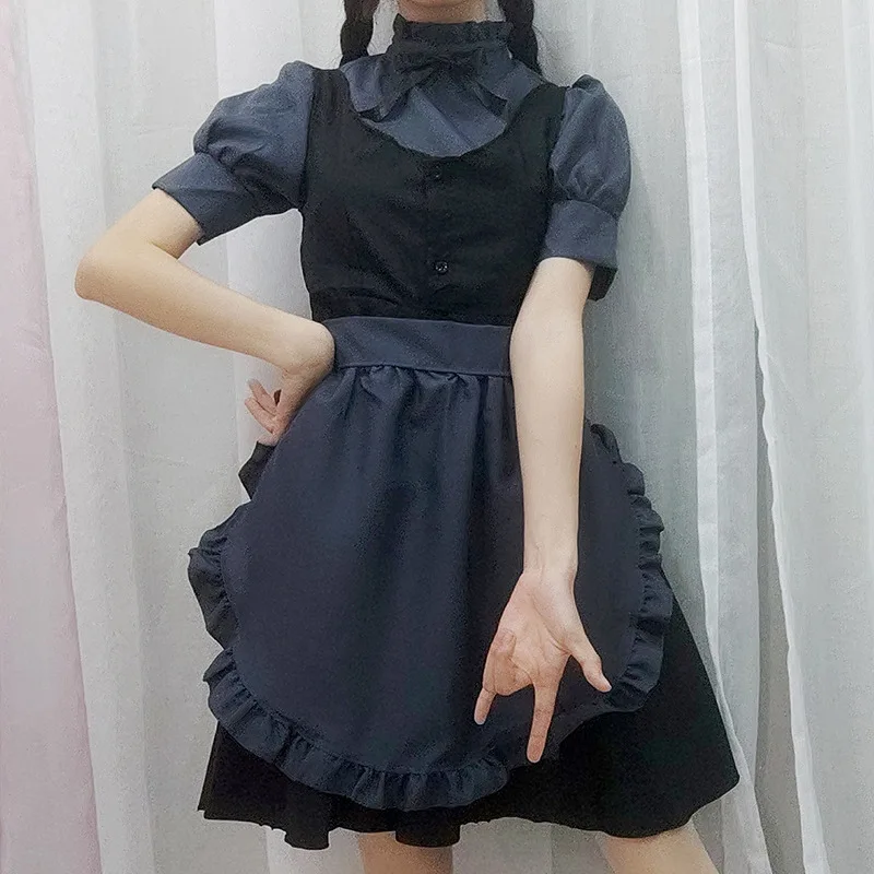 日本の黒と灰色の人魚の衣装、ルリキッチンアウト、毎日の服、キュートでフレッシュなロリータドレス、特大