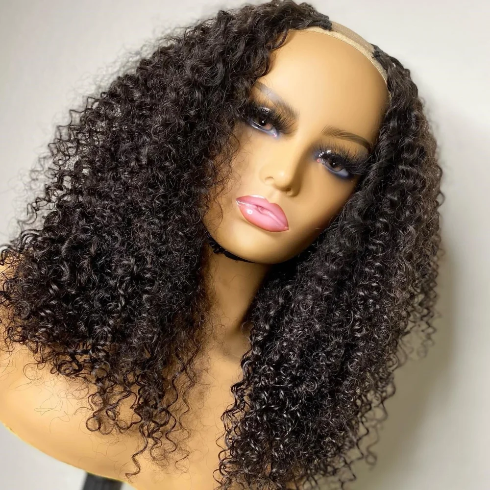 Afro Kinky Curly Human Hair Wigs 2x4 U Part Wig Natural Color Kinky Curly Brazilian Human Hair Wig For Black Women 200% Density