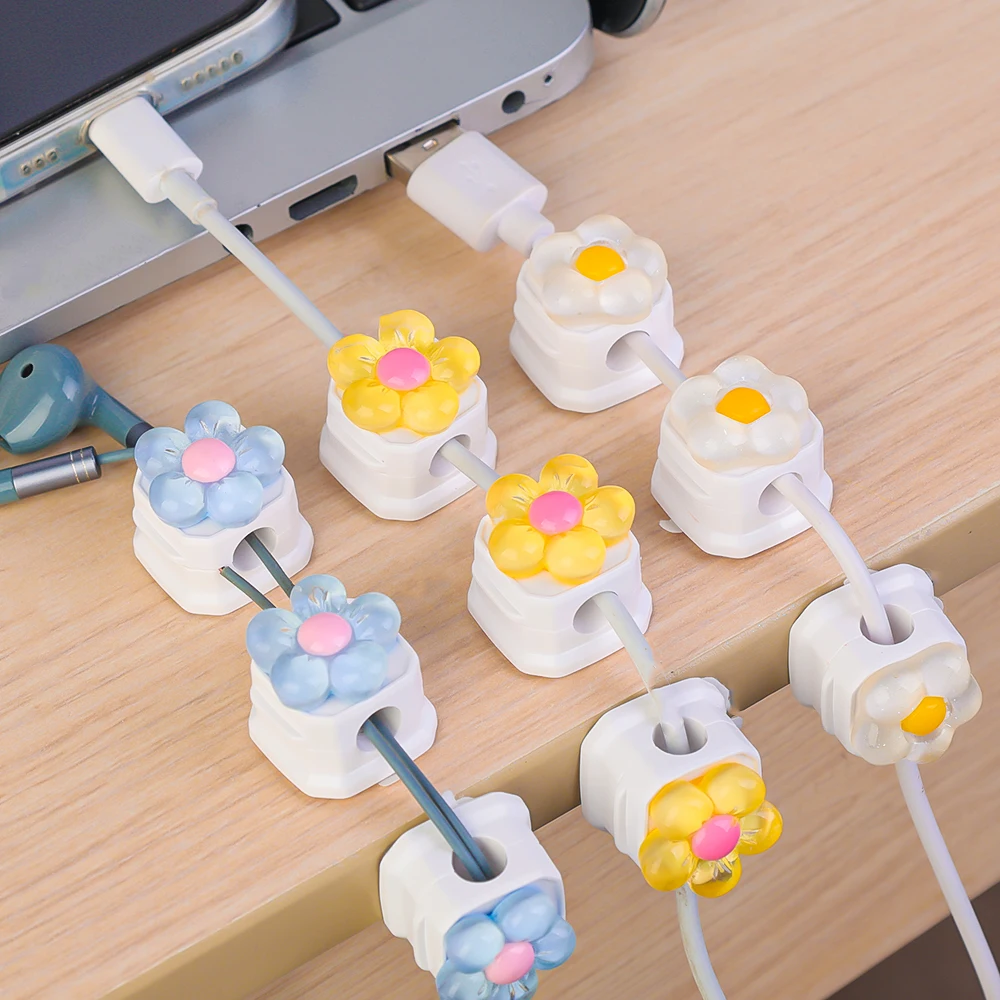 1/4PCS Cartoon 3D Flower Magnetic Cable Organizers Storage Clips Desktop Charger Data Cord Earphone Wire Magnet Fixed Holders