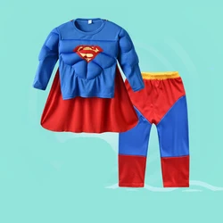 Kids Superheo Boys Cosplay Costume Party Super Muscle Suit Children Suit Girl Boy Tops Pants Cloak Set Casual Clothes Halloween