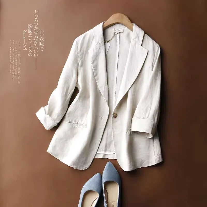 Tailored Coat Women Single Button Jackets Blazer Solid Long Sleeve Turn Down Collar Elegant Loose Coats Office Lady Simple