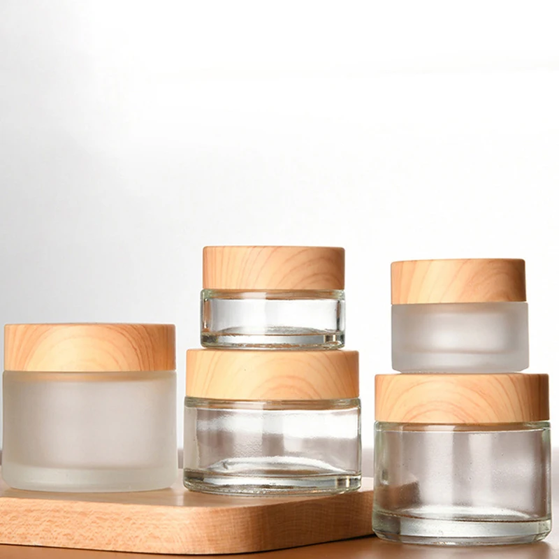 Mini Glass Jar Cosmetics Subpackage Filling Wood Grain Cap Bottle Face Cream Lipstick Storage Container Frosting Refillable