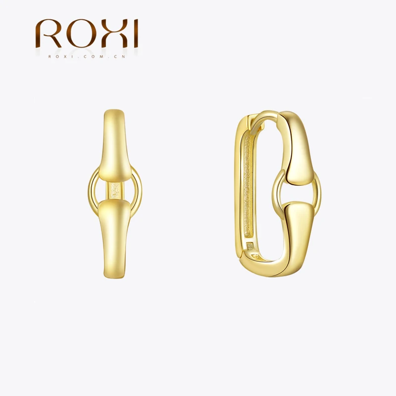 ROXI S925 Sterling Silver Square Joint Design Hoop Earrings For Women Geometric Pierced Earring Jewelry Gifts