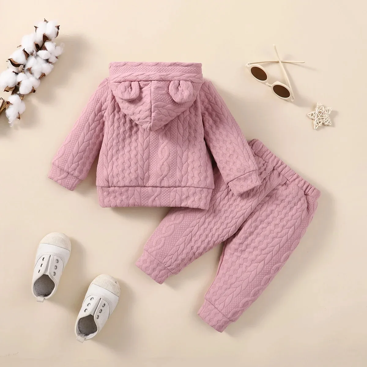 Winter Newborn Infant 1-2 Years Old Baby Girls Baby Set Long-Sleeved Hooded Soft Fashion Sports Baby Clothing