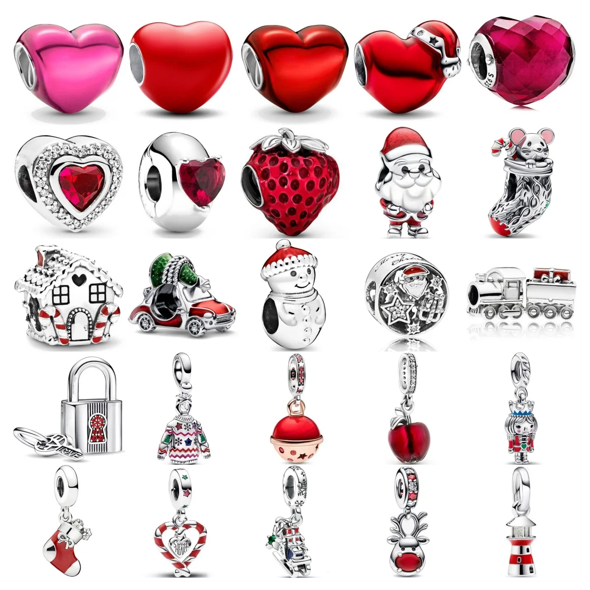 New Authentic 925 Silver Apple Original Charm Red Love Strawberry Beads Pendant Fit Bracelet Jewelry Couple's Anniversary Gift