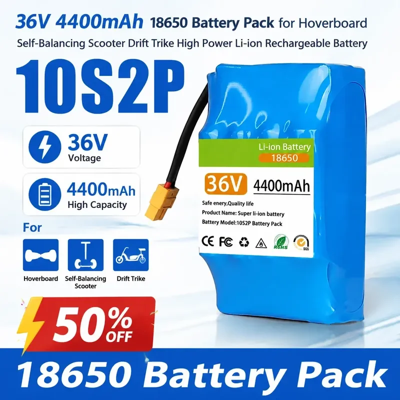 

10S2P 36V 4400mAh 18650 Battery Pack for Hoverboard Self-Balancing Scooter Drift Trike High Power Li-ion Rechargeable Battery