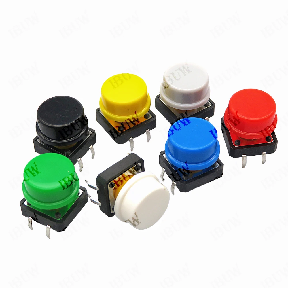 

24 шт. тактильных кнопочных переключателей, мгновенного действия, 12*12*7.3 мм, микропереключатель + 12 шт. тактильных колпачков (6 цветов) для Arduino, красный