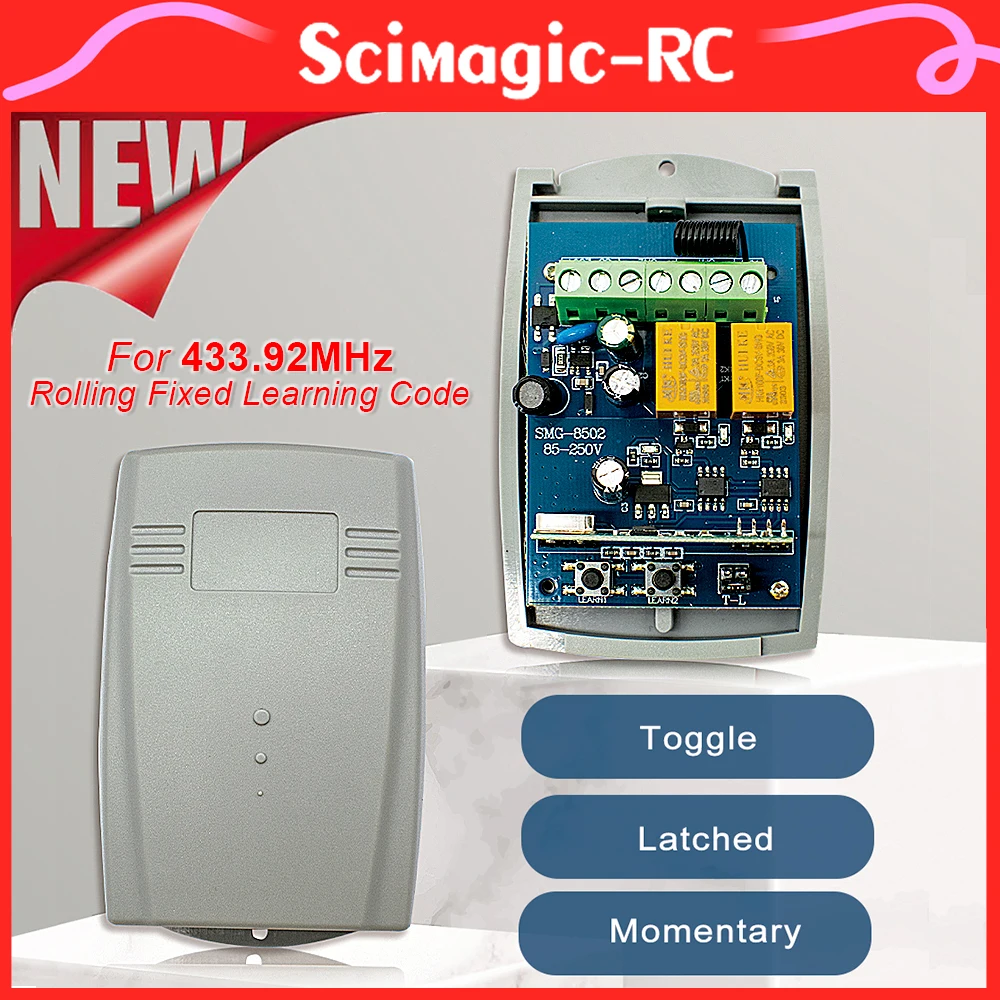 433mhz Universal Garage Gate Remote Receiver AC/DC 7-32V 85-250V Momentary Toggle Latched Receiver.for 433.92 mhz RF