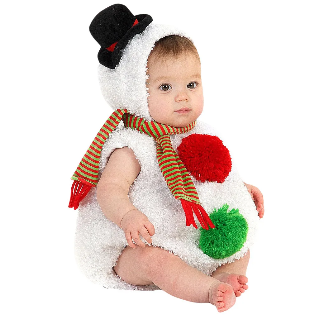 My First Christmas Boys Girls Set Novelty Casual Warm Christmas Snowman Modelling Fleece Romper+Scarf Set Infant Baby clothing