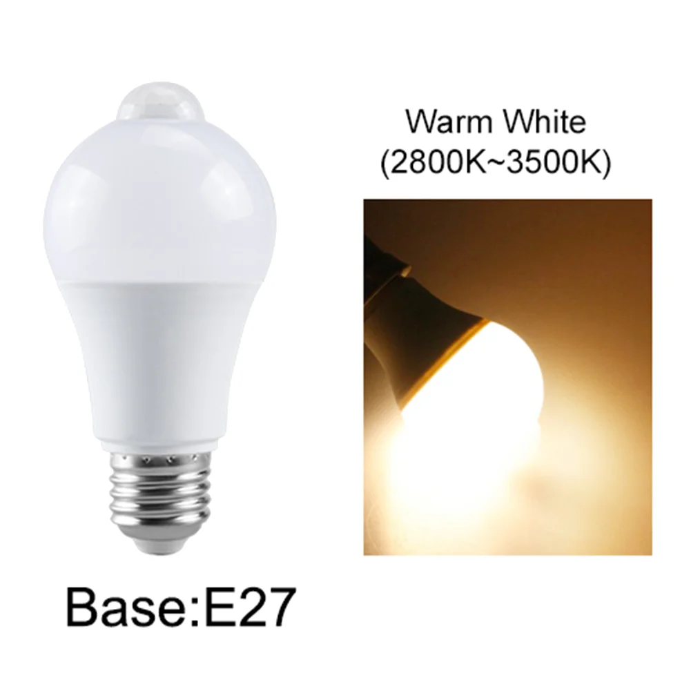 85-265V E27 PIR Motion Sensor Lamp 12W Bulb with Motion Sensor Infrared Motion Detector Security Light Warm LightT98C