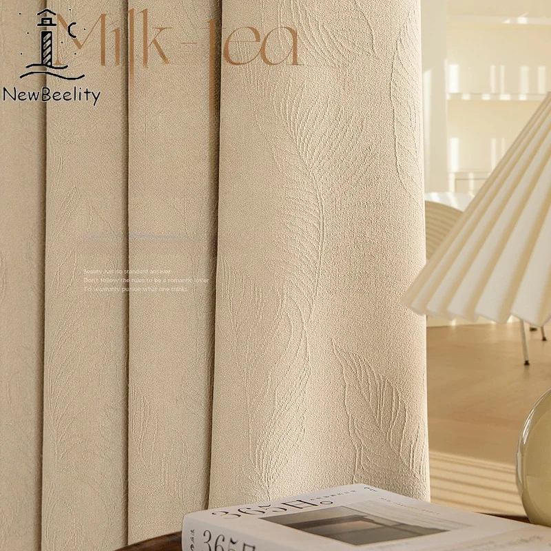 

Light Luxury Chenille Curtains Thickened Blackout Popular New Leaf Jacquard Cloth Customized for Bedroom and Living Room Solid