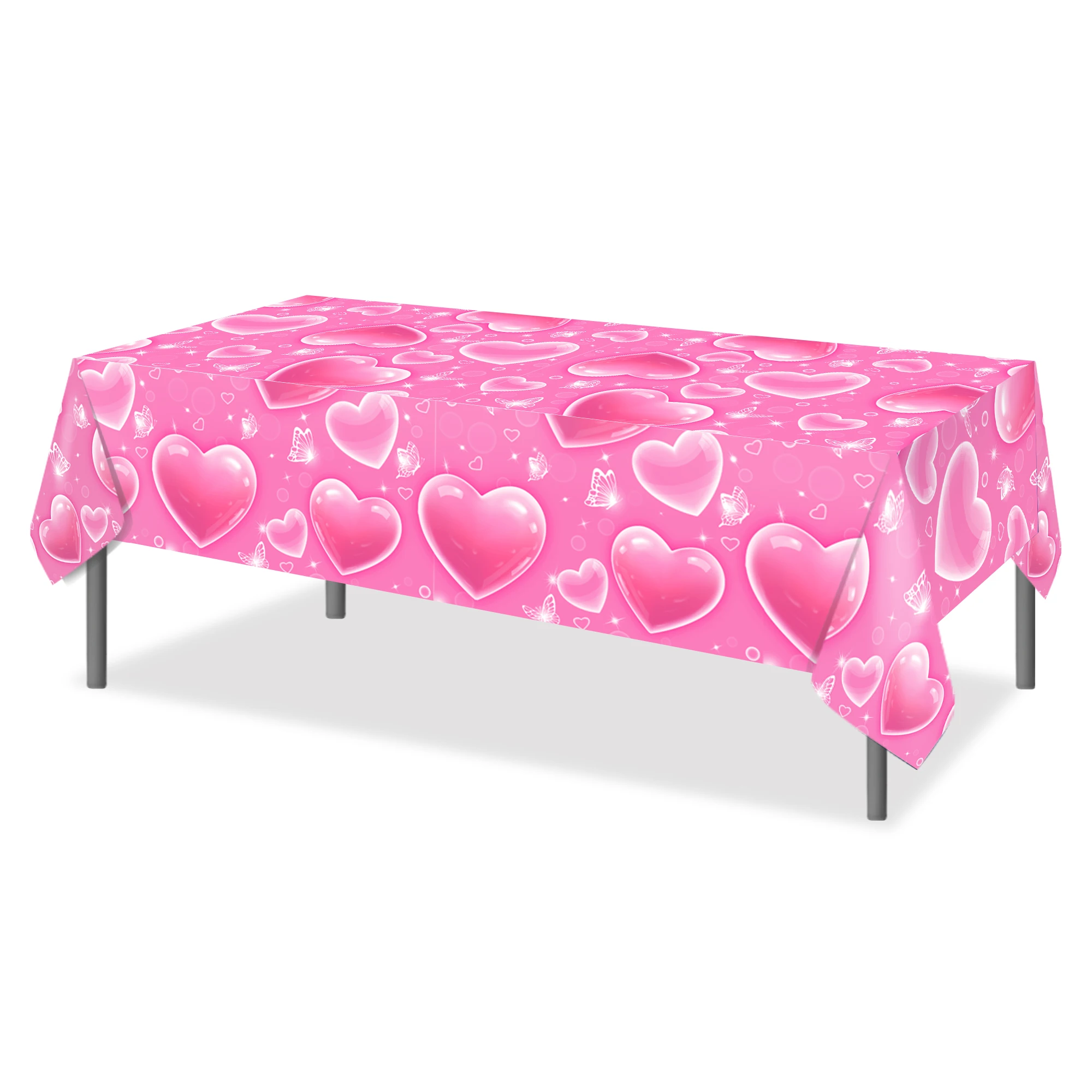 130*220 سنتيمتر الوردي الحب القلب البلاستيك مفرش المائدة غطاء الطاولة PE لعيد الحب لوازم حفلات أعياد الميلاد #1