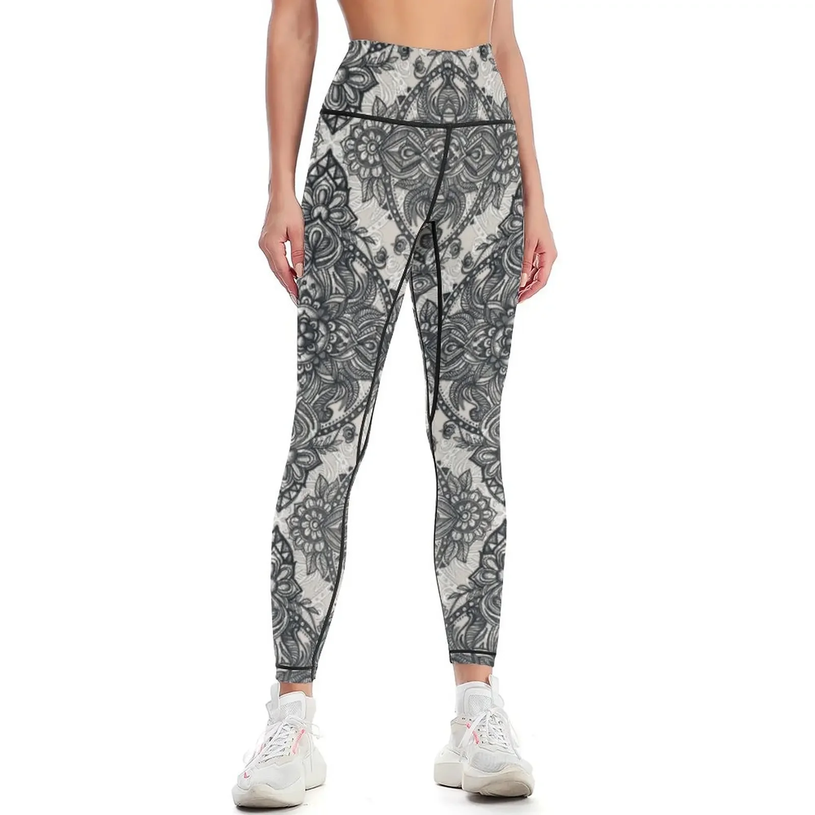 

Charcoal Lace Pencil Doodle Leggings sports tennis for Fitness clothing high waist legging pants raises butt Womens Leggings