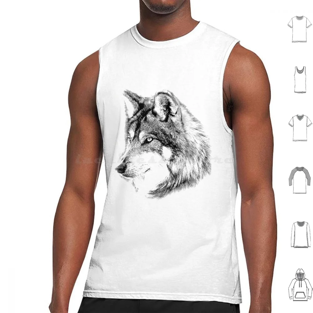 Wolf Face. Majestic Wolf Gazes Into The Distance. Tank Tops Vest Sleeveless Wolf Face Grey Wolf Direwolf Wolf Wolf Wolf Wild