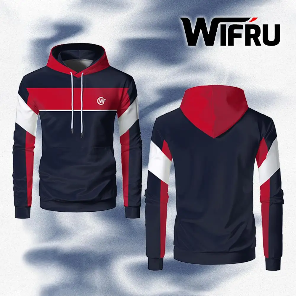 

Contrast Color Stitching 3D Printed Hoodies Daily Sports Casual Long Sleeve Sweatshirt WIFRU Street Simple Fashion Pullover Tops