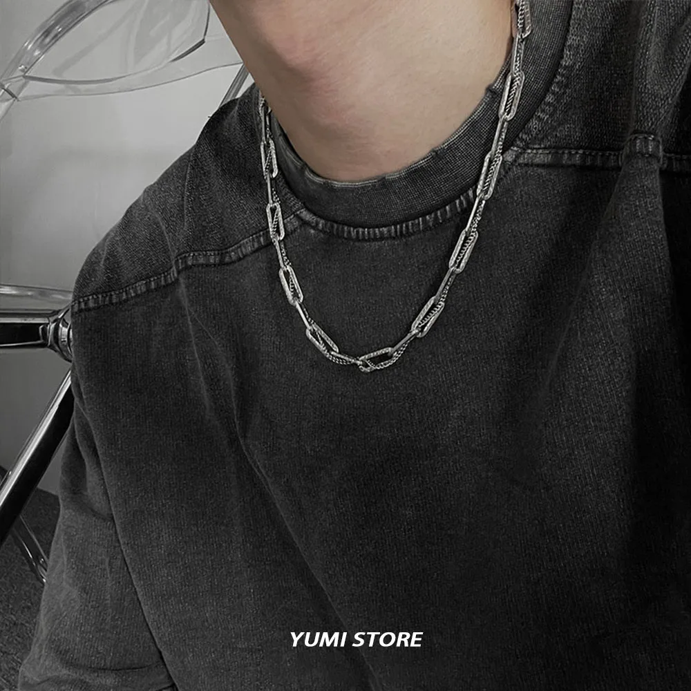 Hip-Hop Textured Titanium Steel Necklace For Man Woman Punk Wrapped Clavicle Choker Necklace Unisex Street Jewelry Accessories