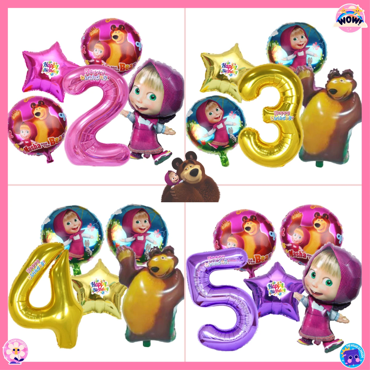 Set de Decoración para Fiesta de Cumpleaños de Masha y el Oso, 5 Piezas, Globos con Temática de Dibujos Animados, Globos de Número del 1 al 9, Regalos Sorpresa para Niños