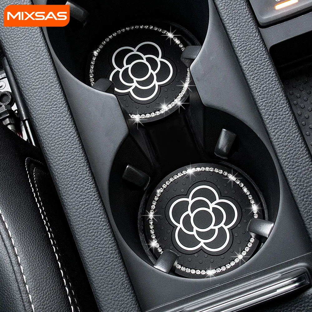 

MIXSAS Universal Car Cup Holder Coasters Black Silicone Anti Slip Pads Decorative Supply Cup Holders Interior Accessories