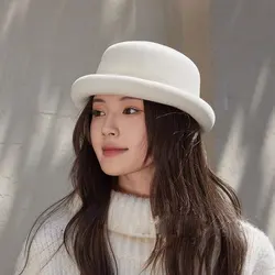 New Winter British Style Wool Felt Fedora Hat For Men Women Short Brim Gentleman Church White Wedding Hat Bone Derbies Femme DIY