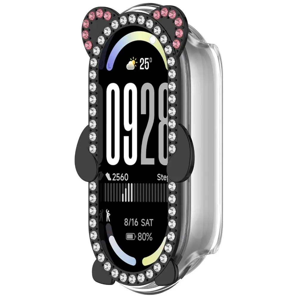 Diamond PC Protective Case Anti-Scratch Bling Decorative Watch Bumper Cute Bear Hollow Screen Protector for Xiaomi Band 8