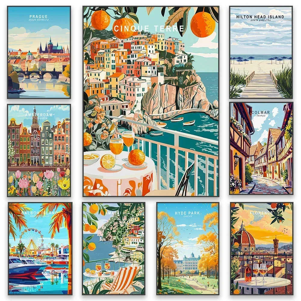 1pc frameless Canvas Painting Florence Italy Print Travel Art Poster Italy Sunset Print Cinque Terre Travel Canvas Painting Spli