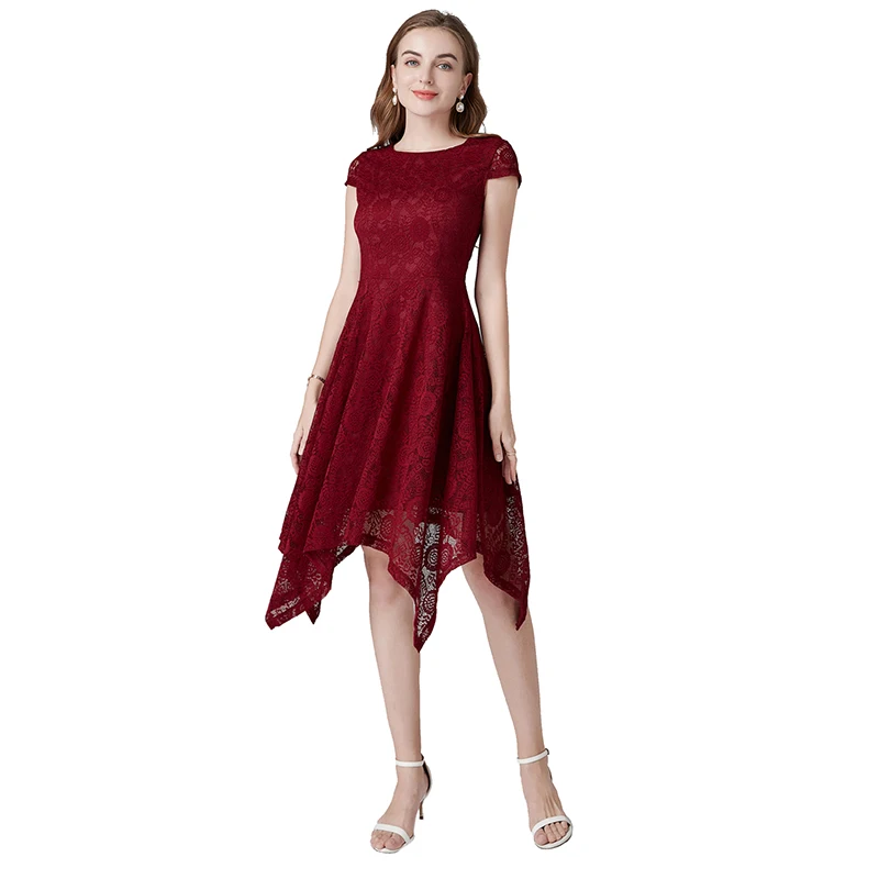 Dongcmy High_Low Kant O-hals Bordeaux Kleur Prom Jurk Elegante Plus Size Speciale Gelegenheid Vestidos Gala Voor Vrouwen