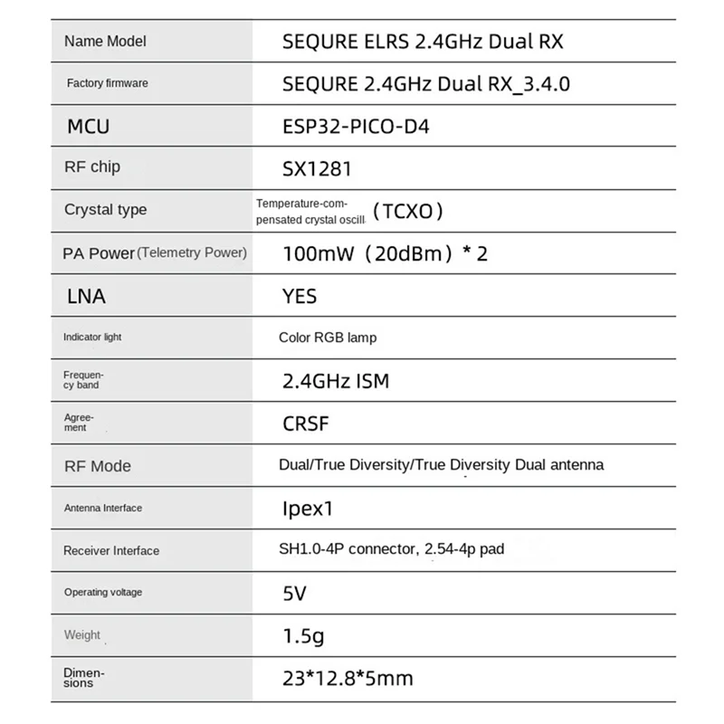 A04F-SEQURE 2,4 Ghz Dual RX verdadera diversidad receptor de antena Dual Dron de carreras con visión en primera persona ala fija alta tasa de actualización baja latencia