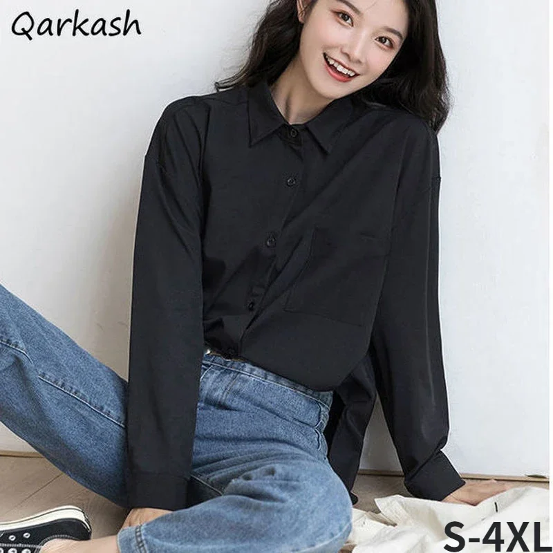 

Shirts Women S-3XL Minimalist Spring Black All-match Couple Daily Ladies Basic Tops Classic Mujer Leisure Soft Simple Ins Chic