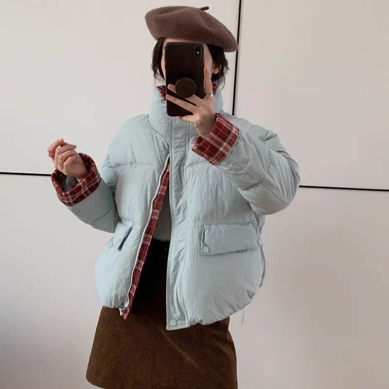 

Красная короткая женская куртка-пуховик 2025, зимнее толстое теплое пальто на молнии, модная хлопковая подкладка в корейском стиле