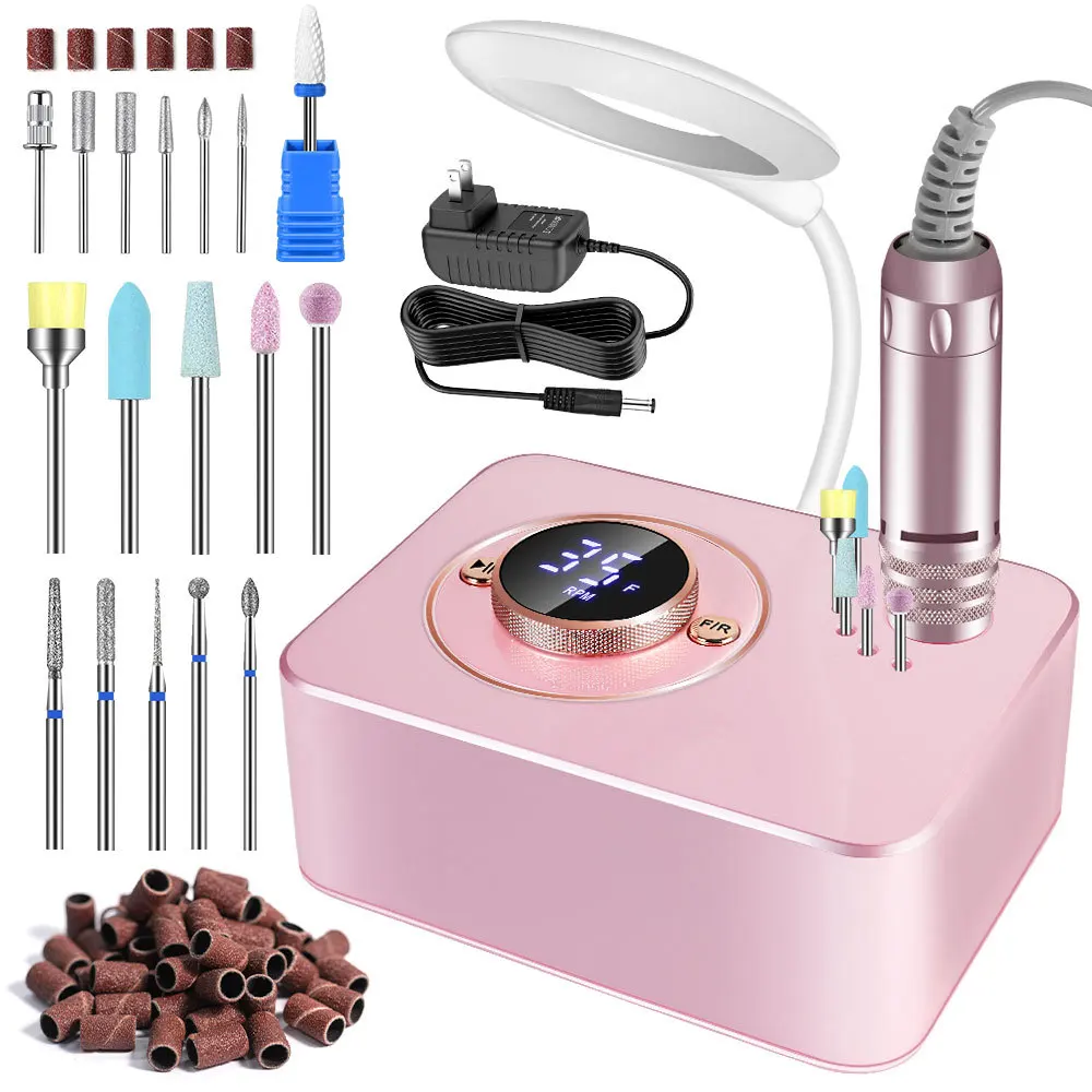 35000RPM Desktop Nail Drill Machine For Gel Polish Rose Gold Color Electric Nail Remover with a USB LED Light Nail Art Tools