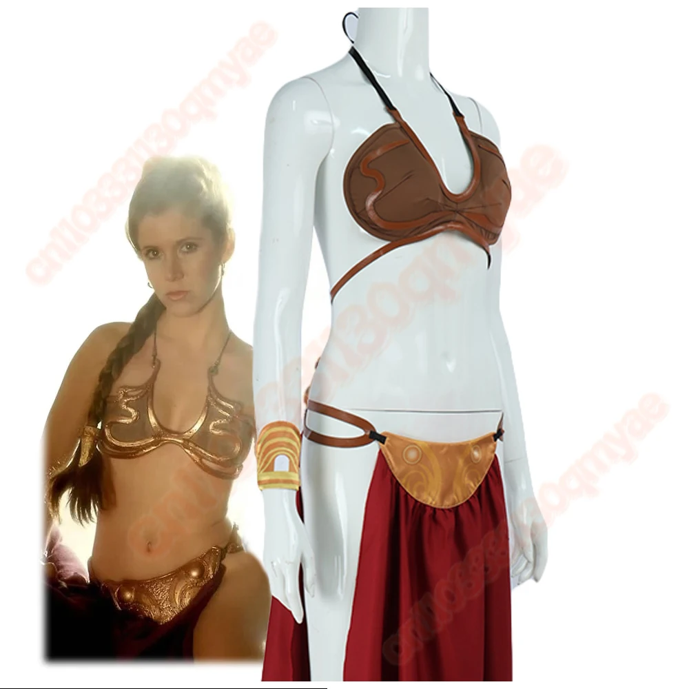 فستان الأميرة ليا التنكري المثير للرقيق زي الفيلم لون ذهبي بدلة بيكيني خيالية للنساء ملابس لعب الأدوار لحفلات الهالوين