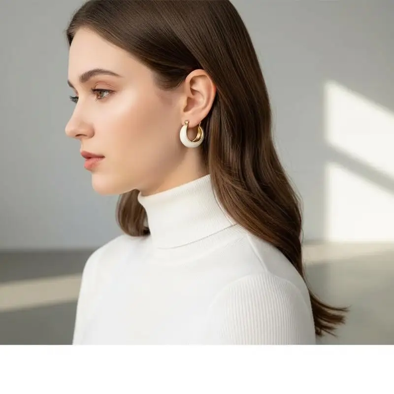Milky White Glaze Earrings French Vintage Boat Design Minimalist Gold Plated Jewelry for Women Daily Wear