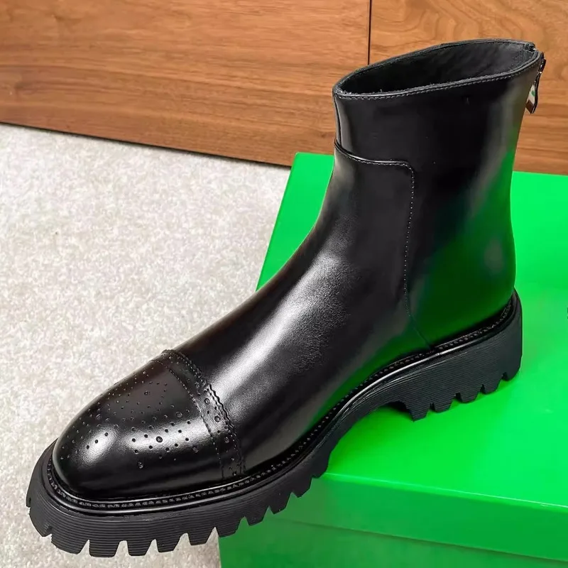

Высококачественные ботинки челси для верховой езды, мужская обувь, броги, повседневные осенне-зимние ботинки на высоком каблуке и толстой подошве, мужские ботинки из натуральной кожи