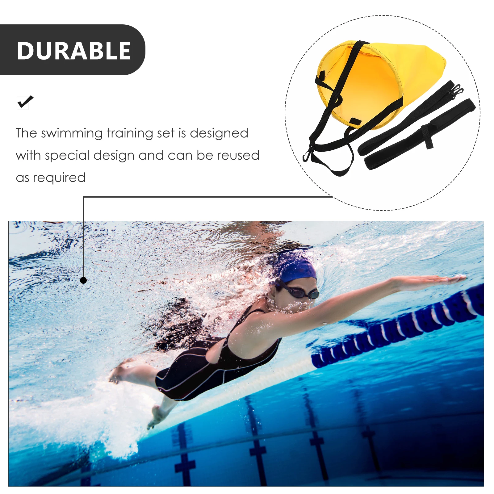 

1 set Resistance Parachute Set for Swim Training Adjustable Belt Pool Workout Gear Breaststroke Freestyle Backstroke Swimming