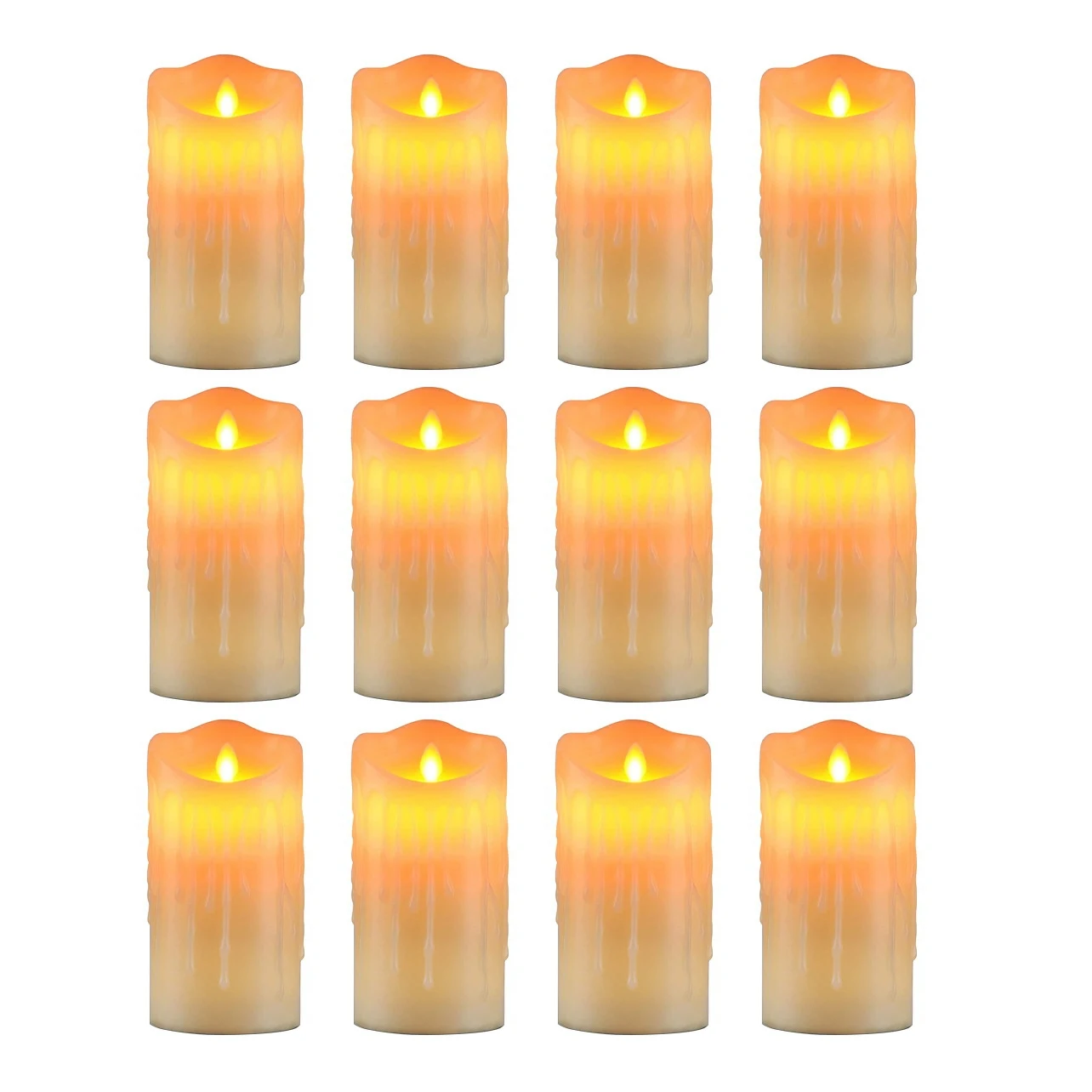 Medium Flameless Candles Light Flickering Tear Shaped LED Flame Battery Electronic Real Paraffin Wax Ivory White 12 Pcs