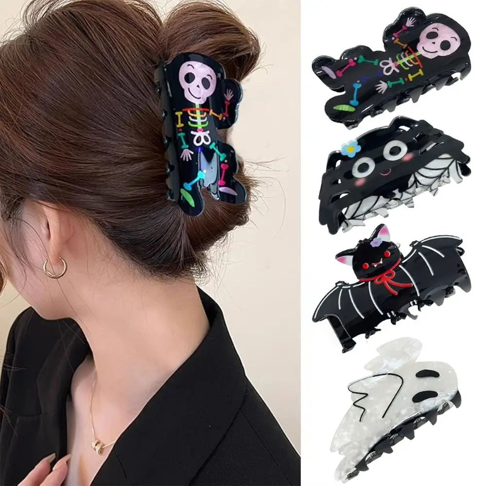 

Creative Acrylic Halloween Hair Claw Spider Ghost Halloween Themed Gripper Geometry Bat Skeleton Shark Clip Women