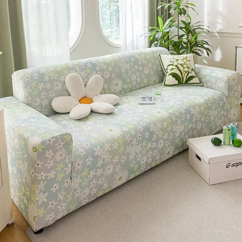 Cooling Silky Sofa Cover for Summer Autumn All-Cover Non Slip Couch Cushion for Living Room Cozy Printed Removable Home Decor
