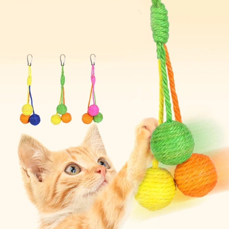 Esfera colorida do arranhador do sisal gatos com sinos para o jogo ativo que alivia o brinquedo do estresse exercício esfera