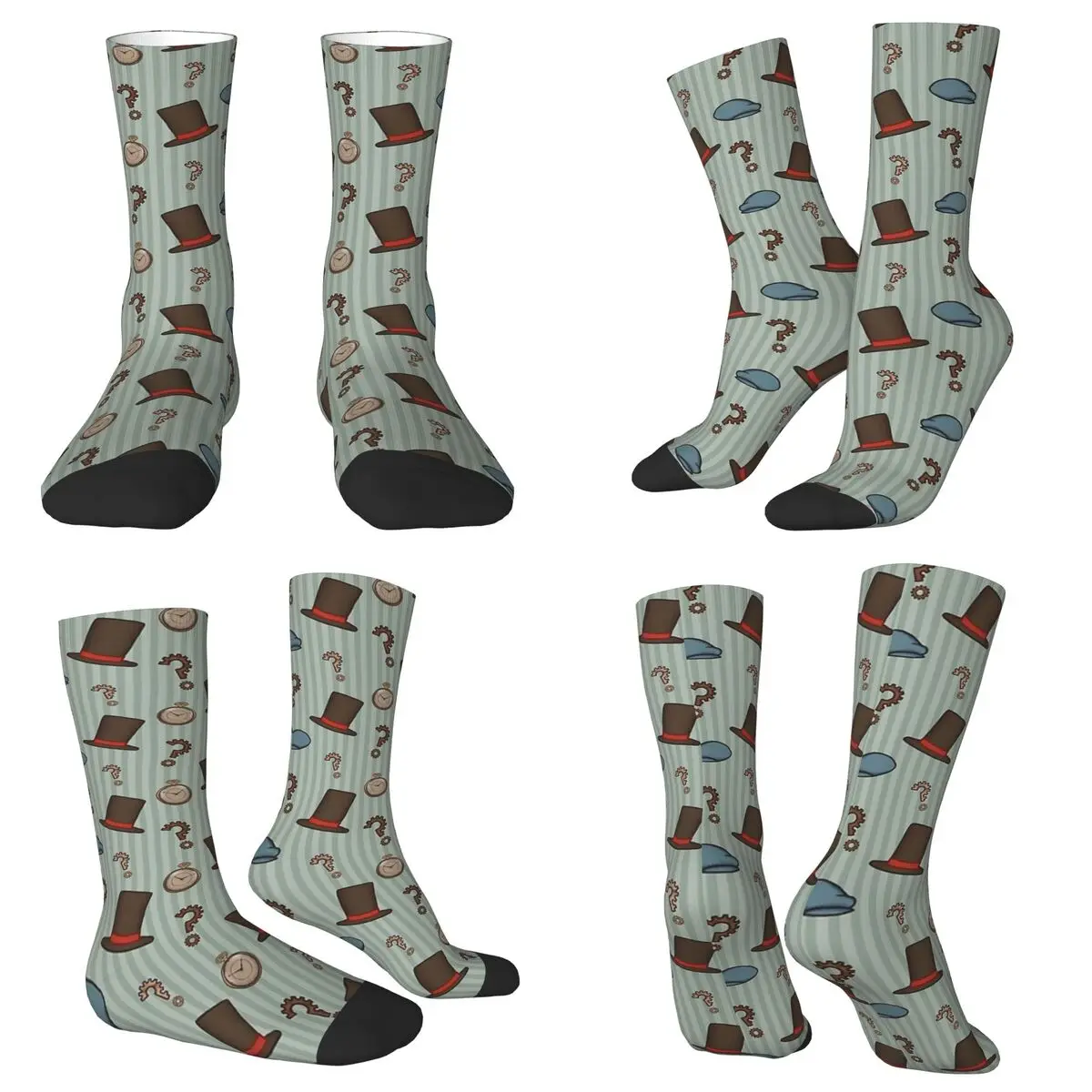 Calcetines con patrón repetido del profesor Layton (verde), medias súper suaves Harajuku, calcetines largos para todas las estaciones, regalo de cumpleaños Unisex