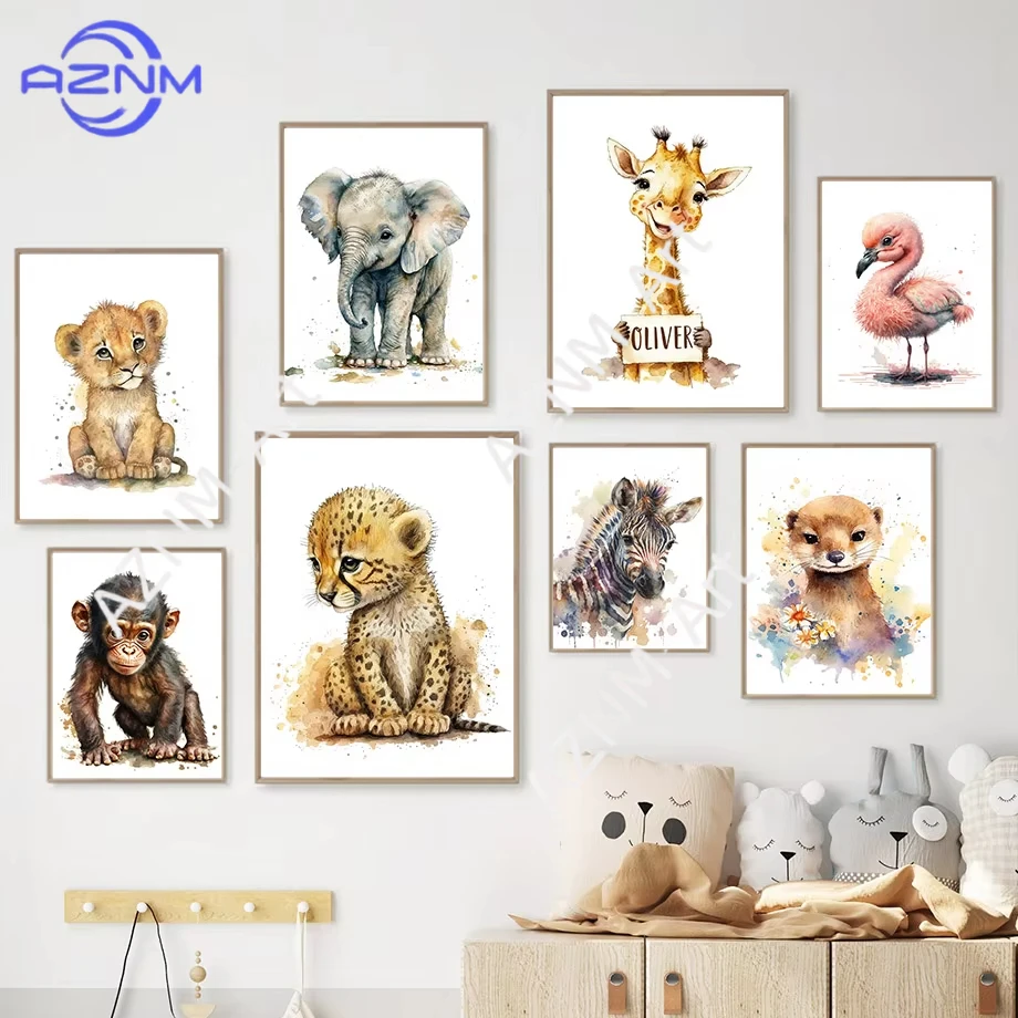1pc Zebra Giraffe Flamingo Elephant Lion Nursery Canvas Painting Nordic Wall Art Posters and Prints Pictures Kids Room Decor