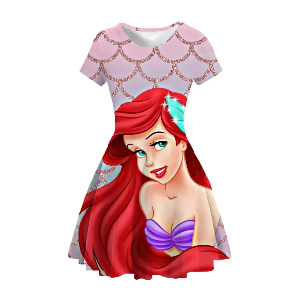 فستان كاجوال لرحلة ديزني لاند لعام 2026 للفتيات الصغيرات فستان الأميرة الناعم للأطفال إلسا مطبوع ملكة الثلج ملابس صيفية على شكل حرف A