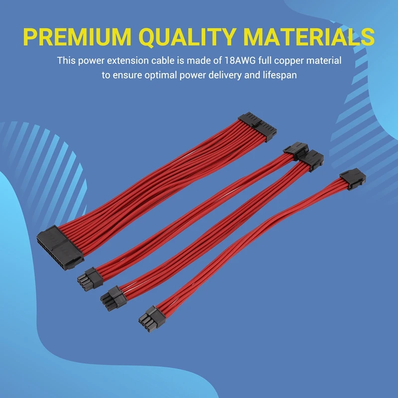 9-Zoll-geflochtenes Verlängerungskabel-Set, einfaches Verlängerungskabel für PC-Gehäusekamm im Lieferumfang enthalten, ATX 24 Pin PCIE 6+2Pin CPU 4+4Pin
