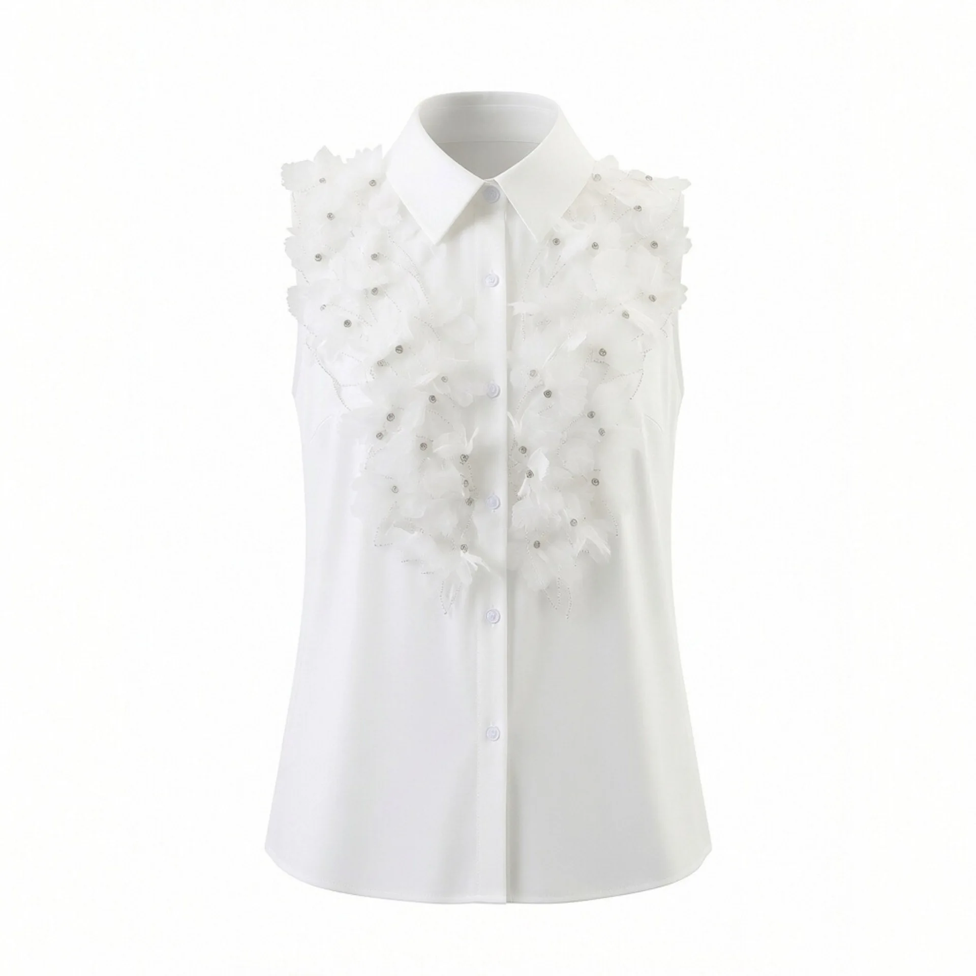 Withered Heavy Industry Beaded 3d Flower Decorative Sleeveless Shirt Woman Clothes Shirts & Blouses Women's Clothes Shirts Tops