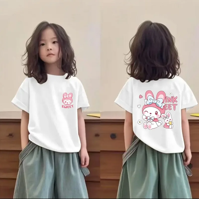 

Summer Meileti Girls' Pure Cotton Short Sleeved T-shirt Girls' Casual Half Sleeved Big Children's Ins Niche Children's Clothing