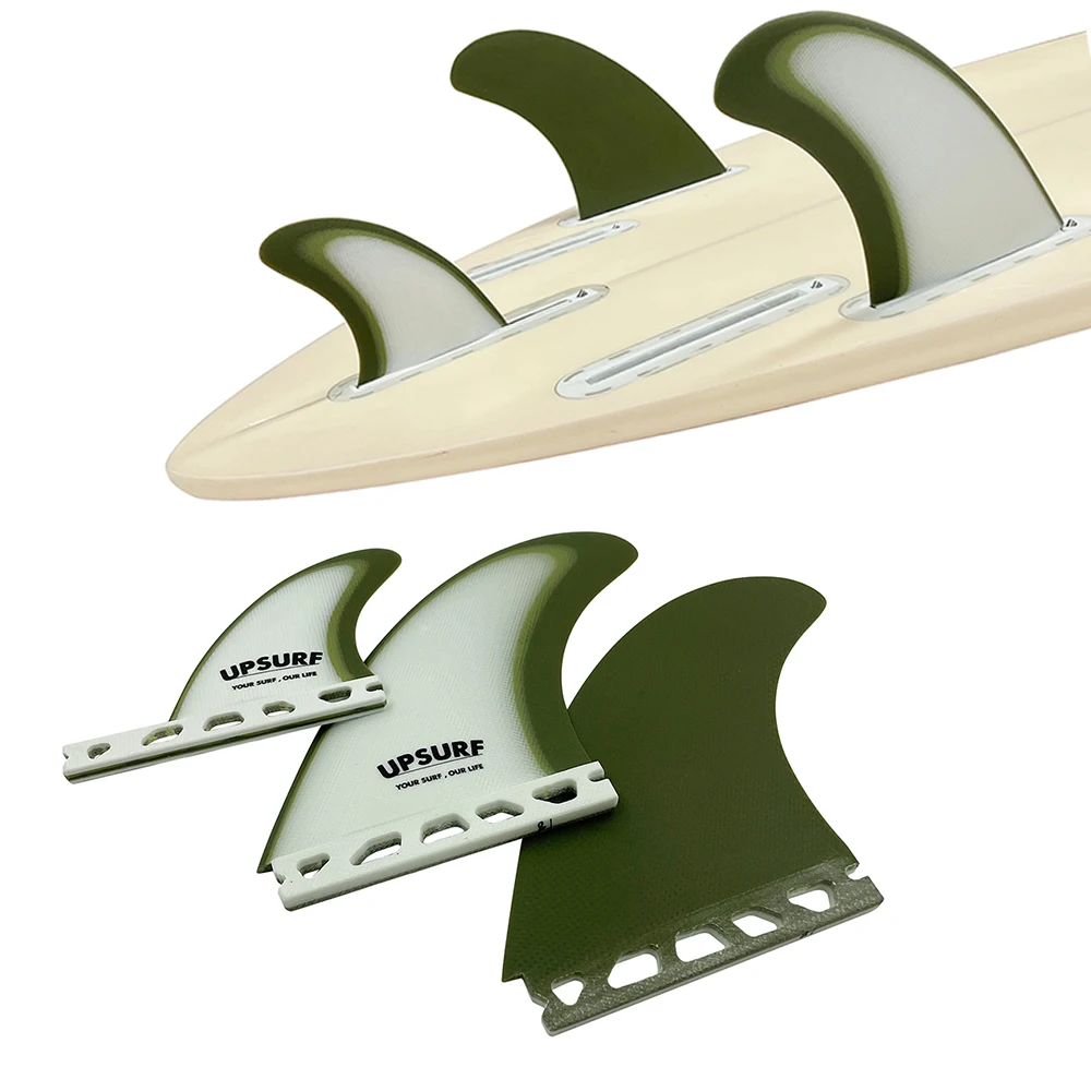 UPSURF Future Fiberglass Surf Tri Set Fins Single Tabs Green & White Fin High-Quality Surfboard Fins T1