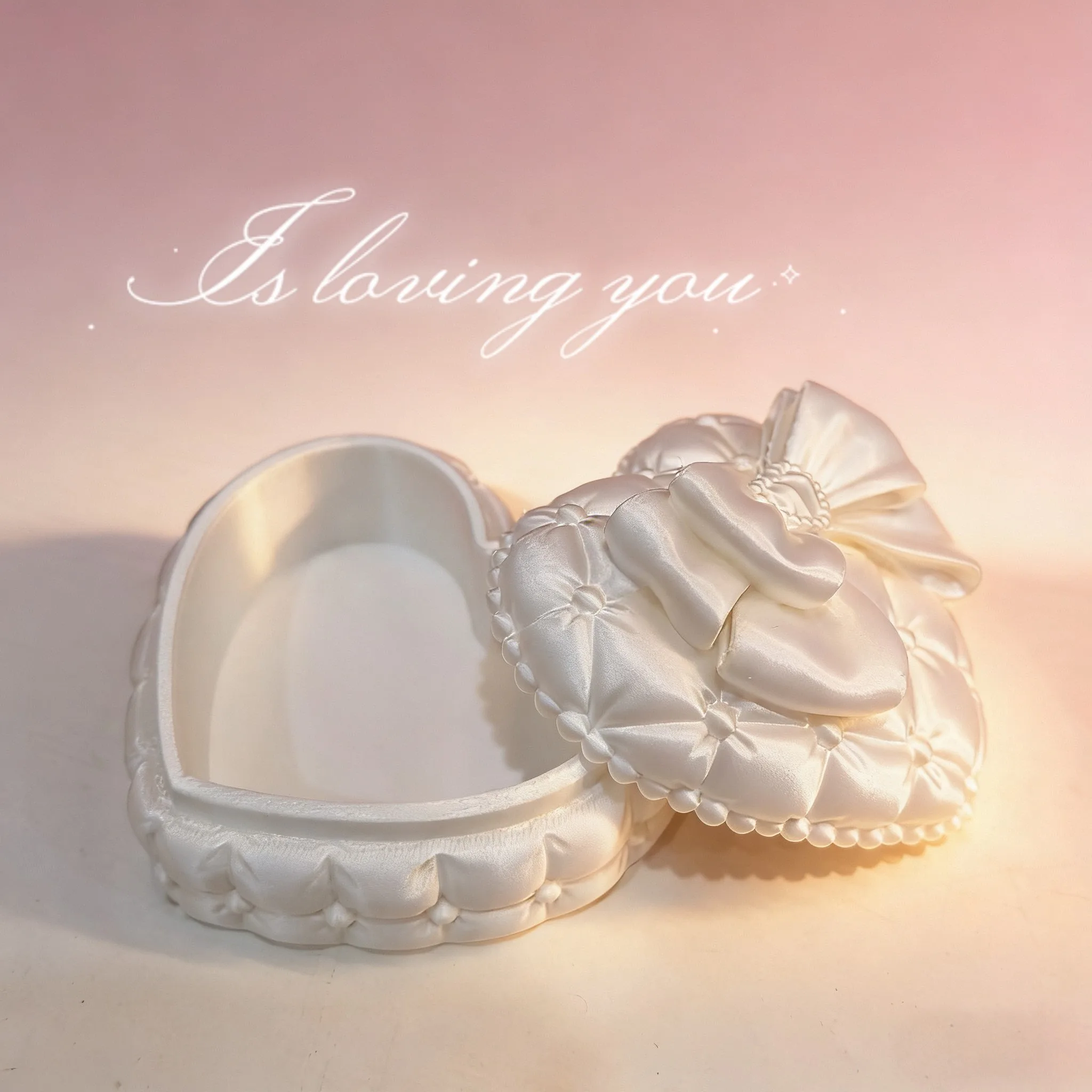 Silk Heart-Shaped Jewelry Box with Bowknot Girly Aesthetic Ins Style Exquisite Trinket Storage Organizer Gift for Women