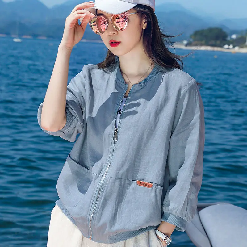 Cotton Linen Thin Women\'s Jacket Short Linen Loose Breathable Jacket Woman 2023 Summer New Fashion and Leisure Coat Top