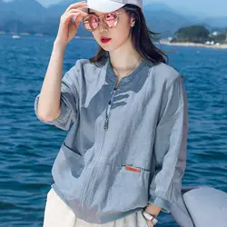 Cotton Linen Thin Women's Jacket Short Linen Loose Breathable Jacket Woman 2023 Summer New Fashion and Leisure Coat Top